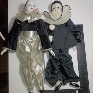 Source Unknown Black and Silver Porcelain Pierrot Clown Dolls